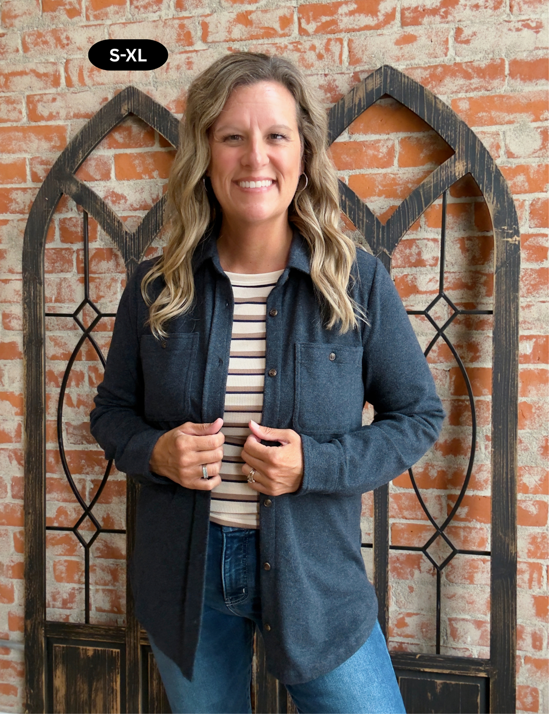 Teddy Soft Basic Shacket-Navy