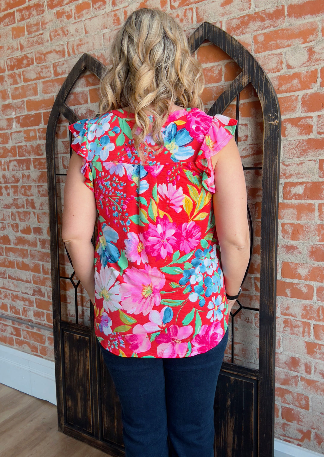 Anywhere With You Red Floral Ruffle Sleeve Lizzy