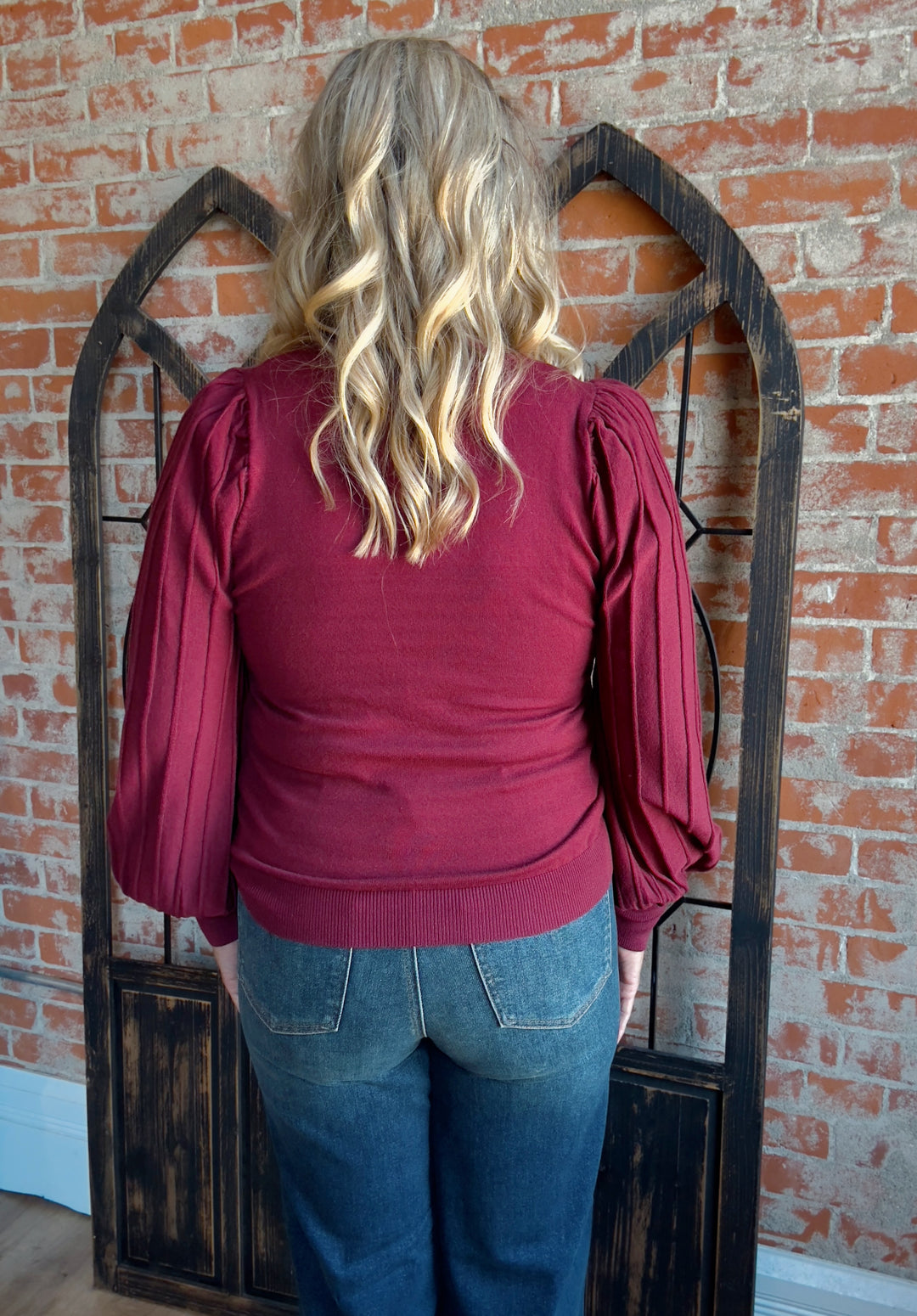 Lovin You Ribbed Sleeve Sweater-Burgundy