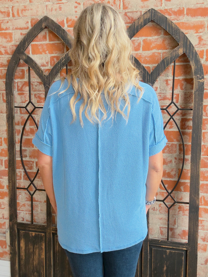 Just What You Need Ribbed Tee-Blue Tones
