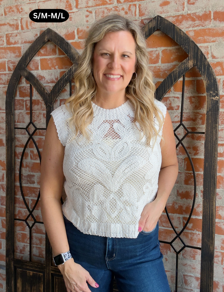 Easy On The Eyes Crochet Sweater-White