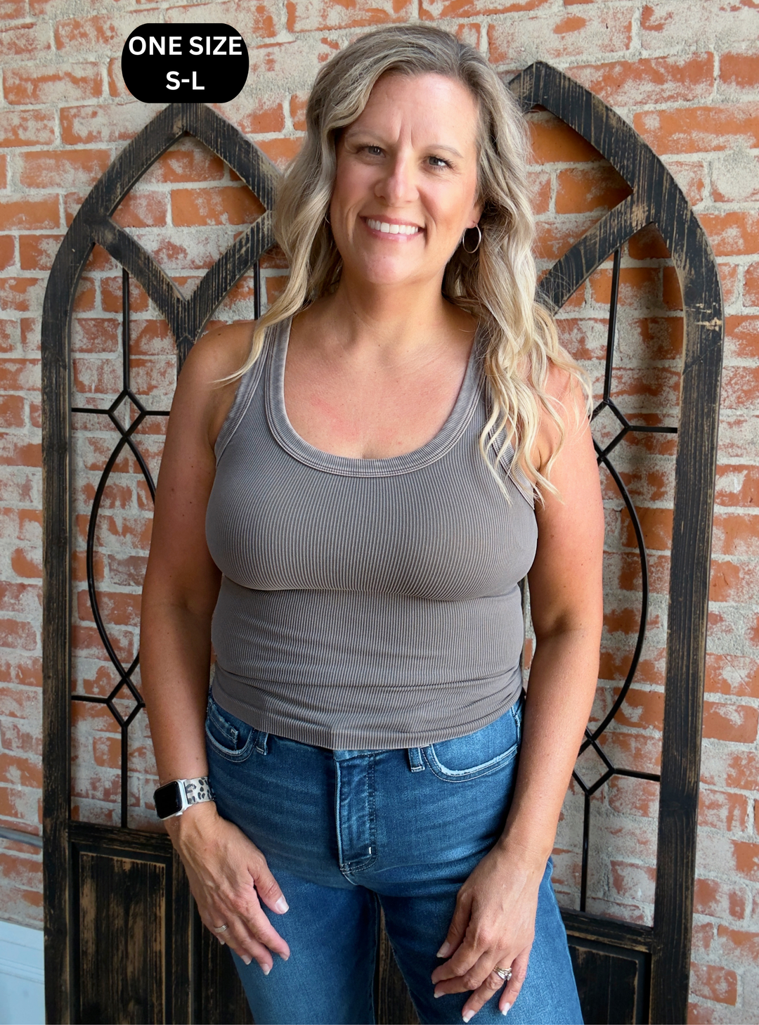 Keep It On The Down Low Ribbed Tank-Greige