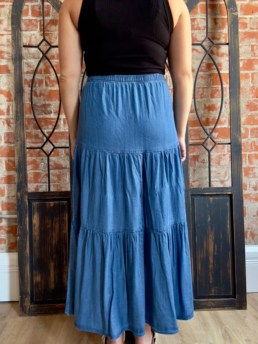 Give Me A Twirl Denim Maxi Skirt