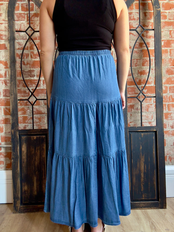 Give Me A Twirl Denim Maxi Skirt