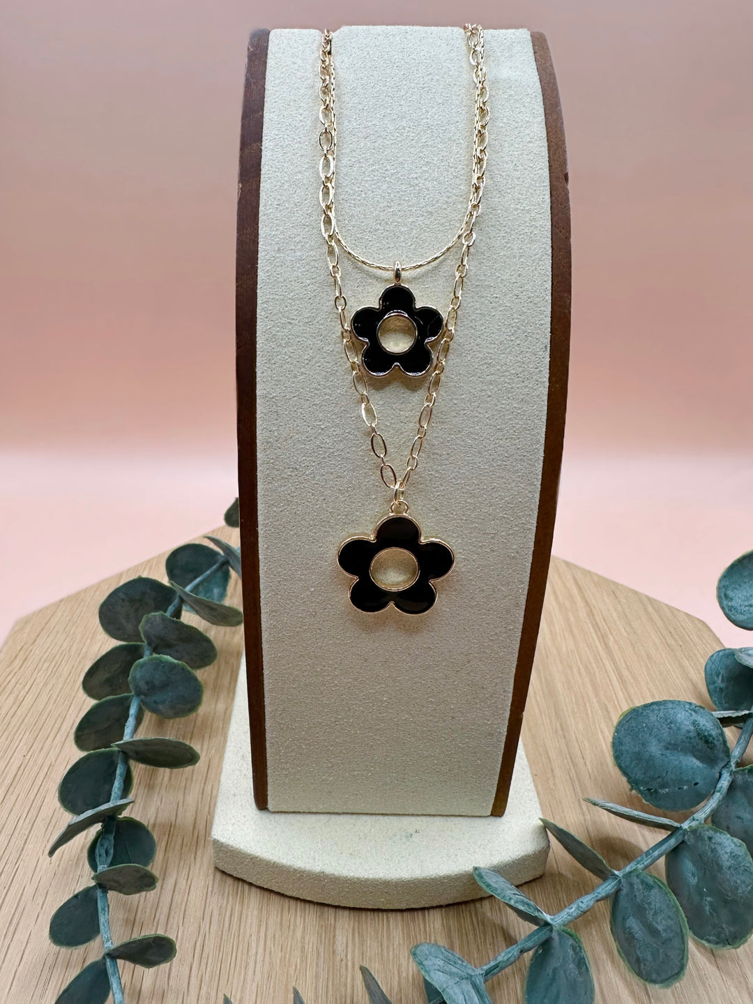 Black Little Flower Layered Necklace