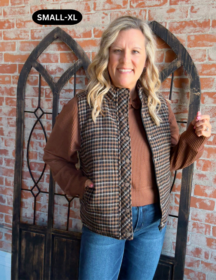 Bring Me Closer Plaid Vest-Camel/Black