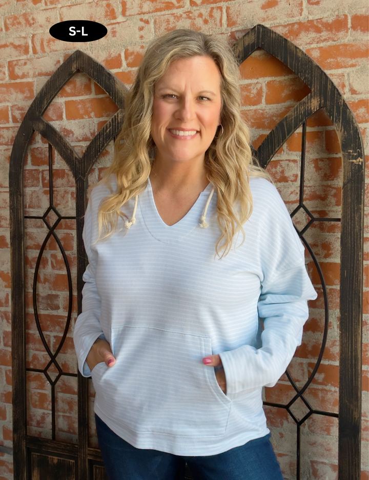 Boardwalk Striped French Terry Hoodie-Sky Blue