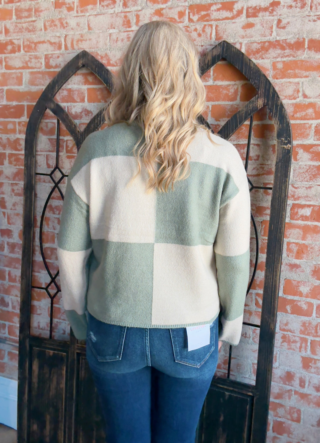 Dried Sage Checkered Sweater-Sage