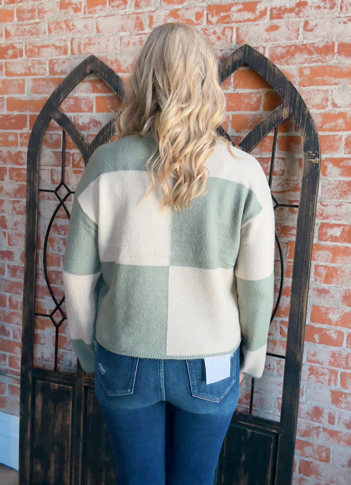 Dried Sage Checkered Sweater-Sage