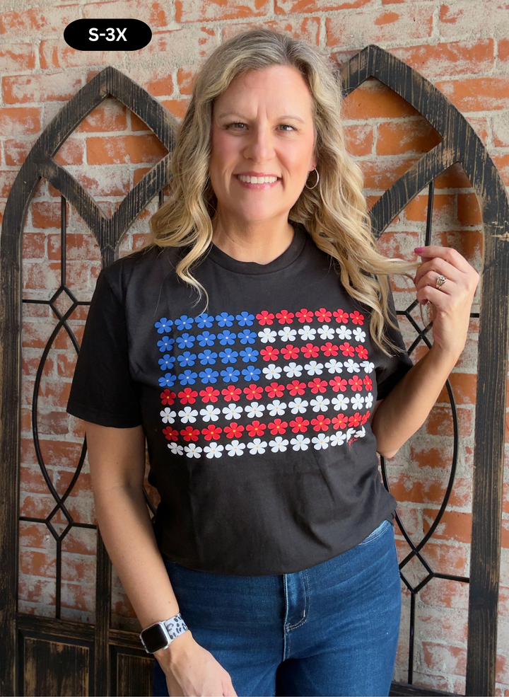Daisy Floral Flag Graphic Tee
