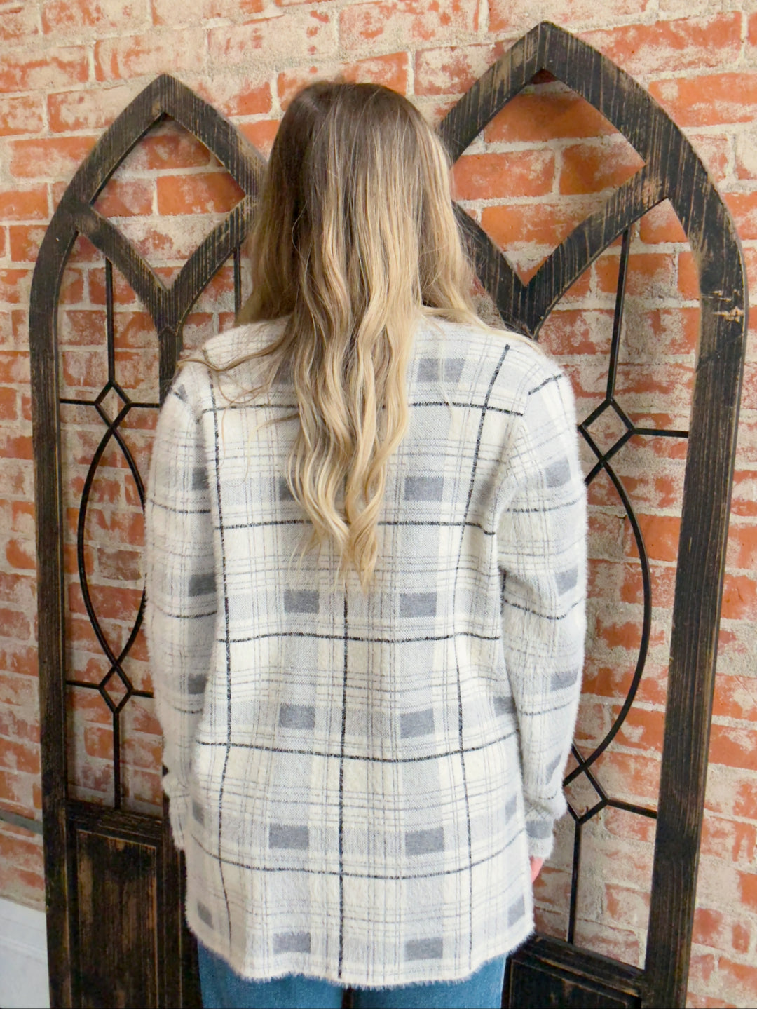 It's A Vibe Plaid Cardigan-Grey