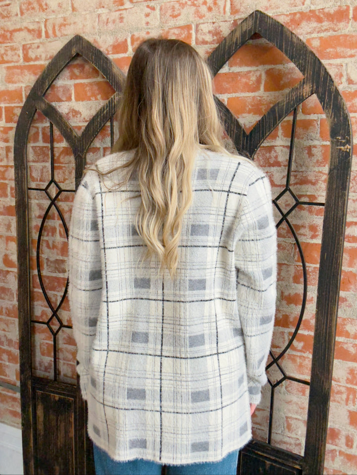 It's A Vibe Plaid Cardigan-Grey