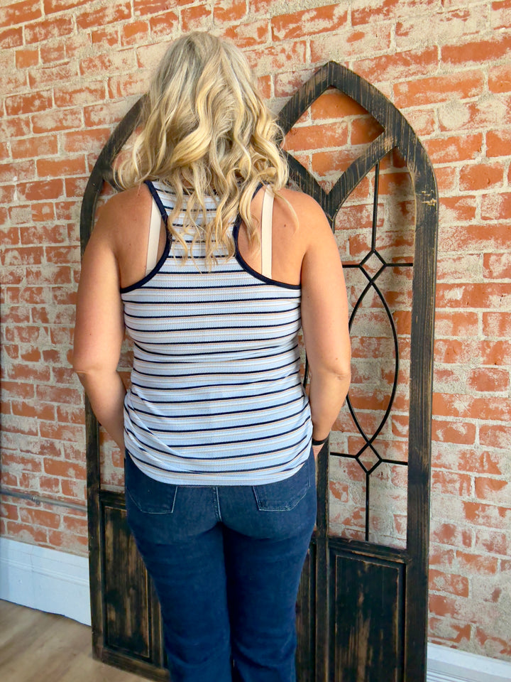 When The Time Comes Striped Henley Tank