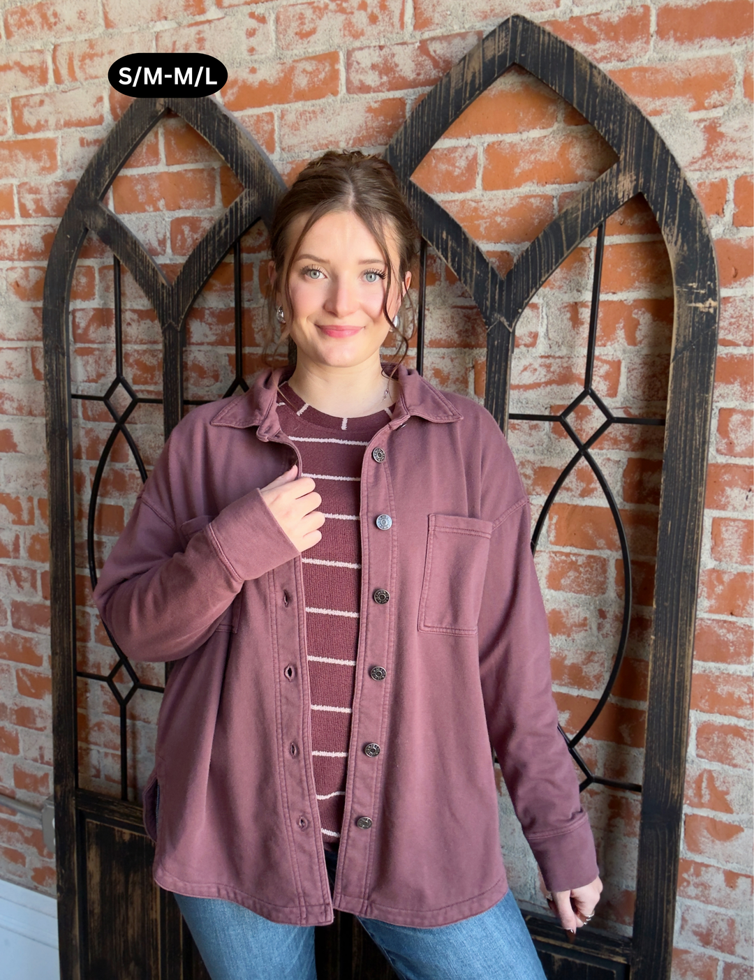 Time Goes By Knit Denim Shacket-Raisin