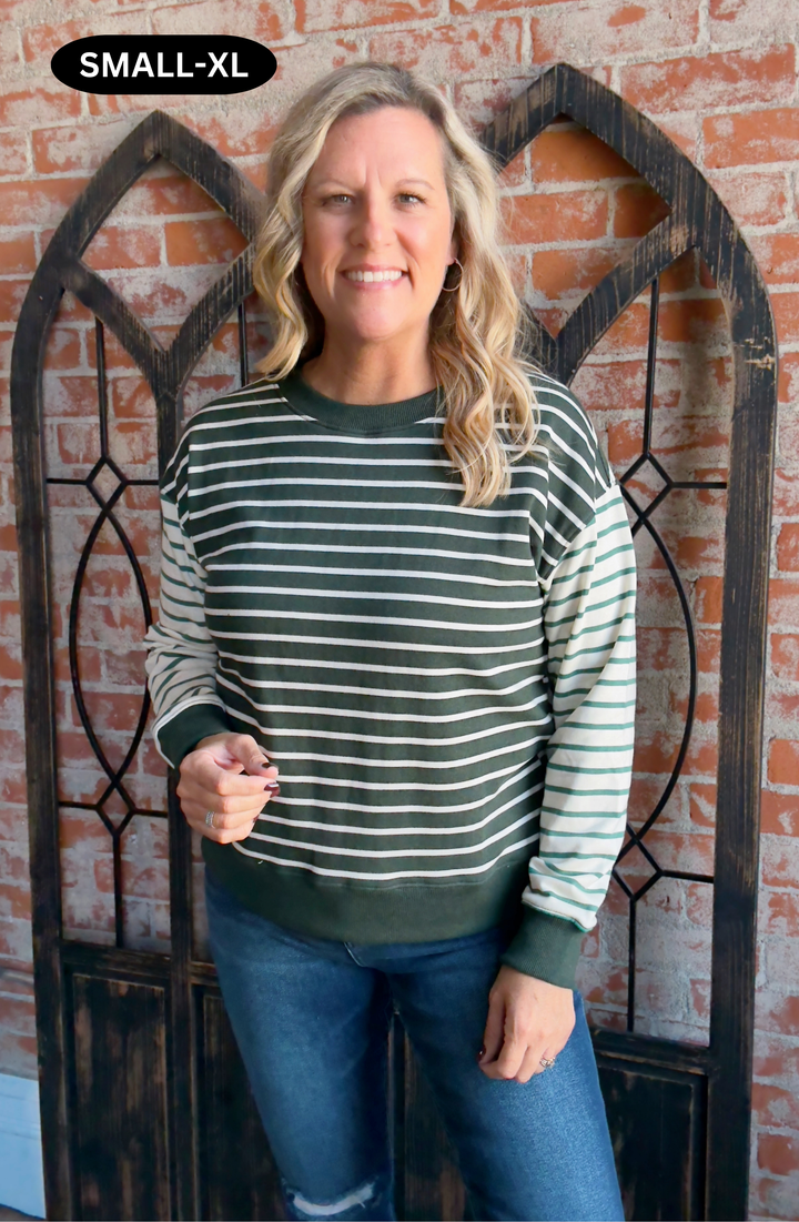 Take It Back Striped Color Block Pullover-Forest