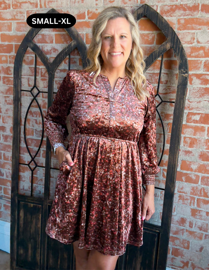 Sweet Fall Expression Velvet Dress