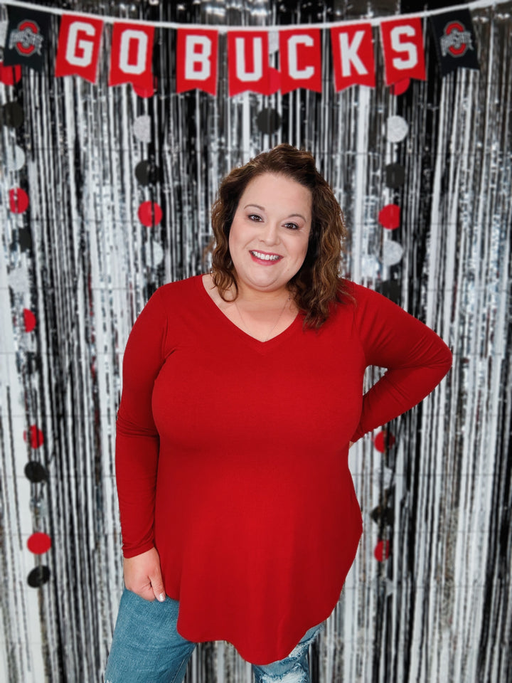 Basic Is Best V Neck Long Sleeve-Dark Red