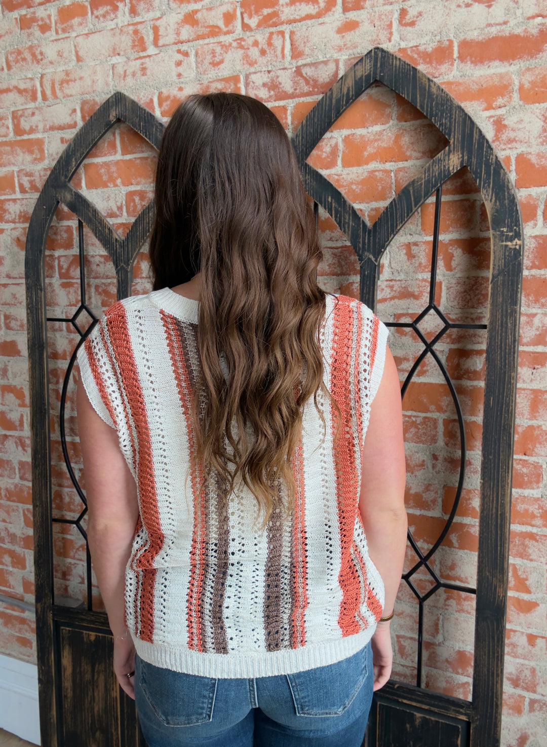 Raise Your Standards Shimmer Crochet Sweater-Rust