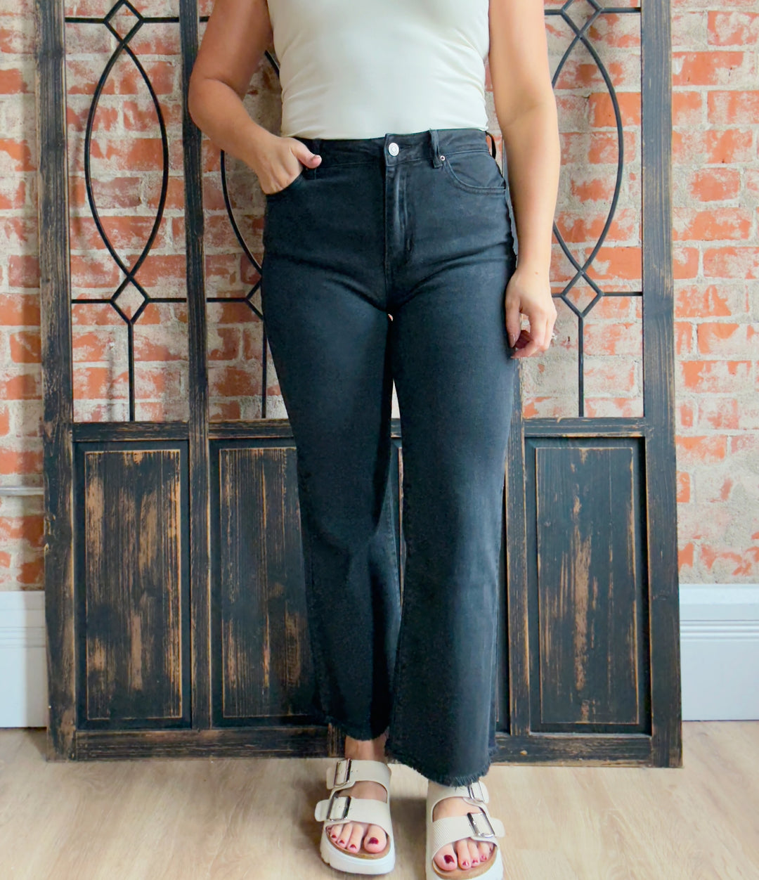 Never A Dull Moment Cropped Kick Flare- Neutrals