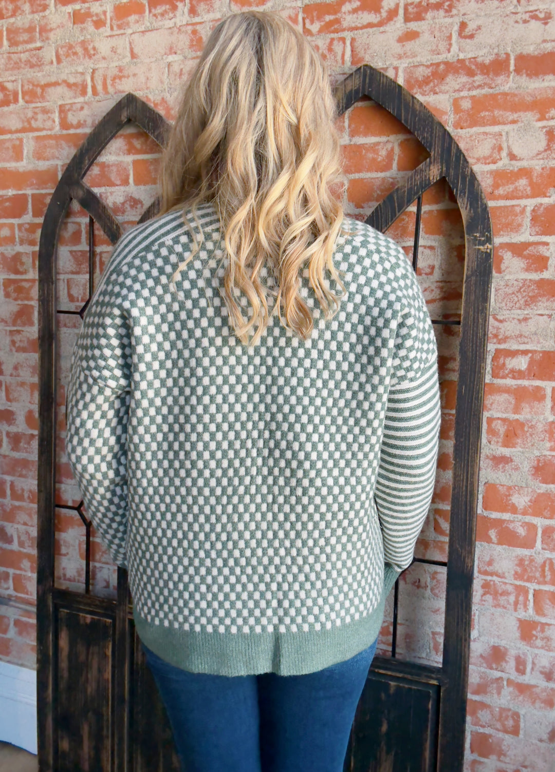 Feel The Victory Checkered Cardigan-Sage