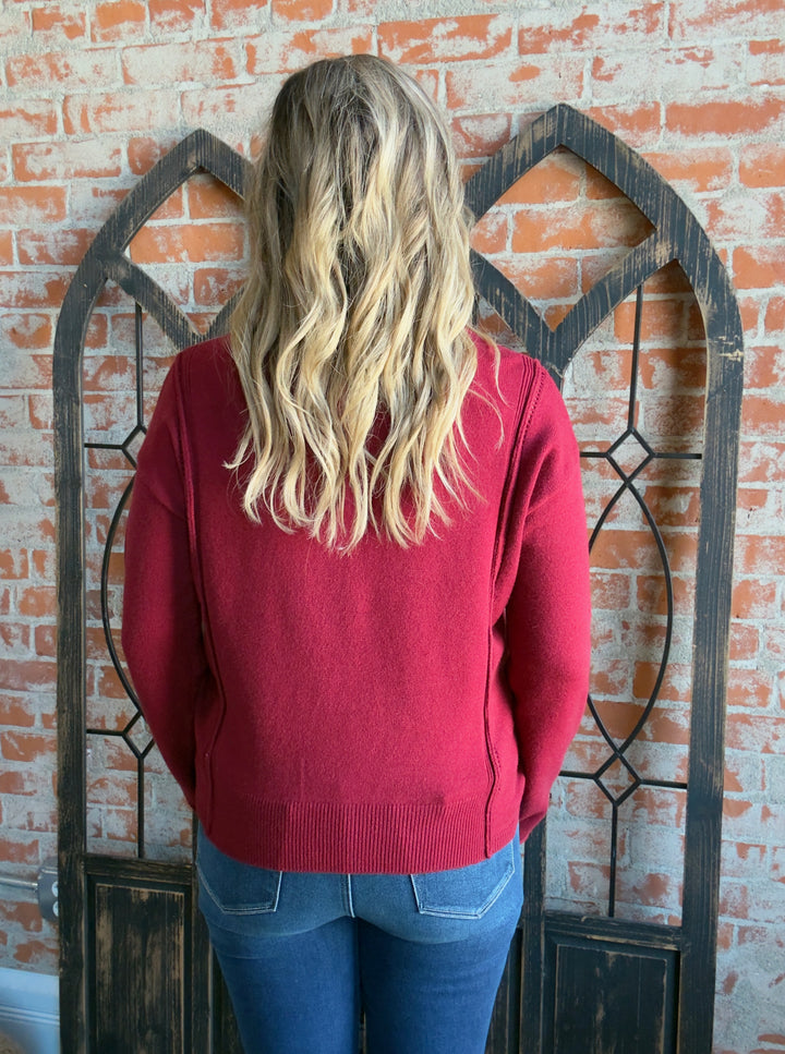 My Only Sweater Half Zip-Burgundy