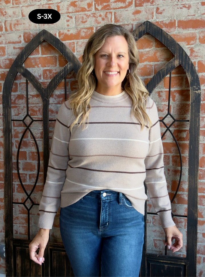 Timeless Striped Sweater-Mocha
