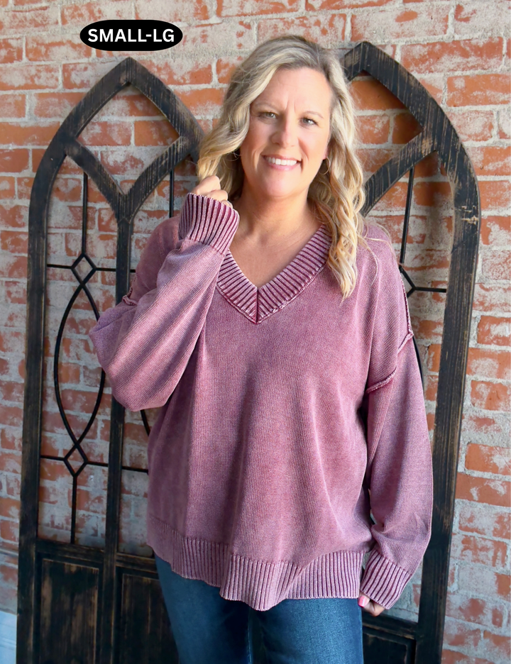 No Hiding Burnout Sweater-Dried Cranberry