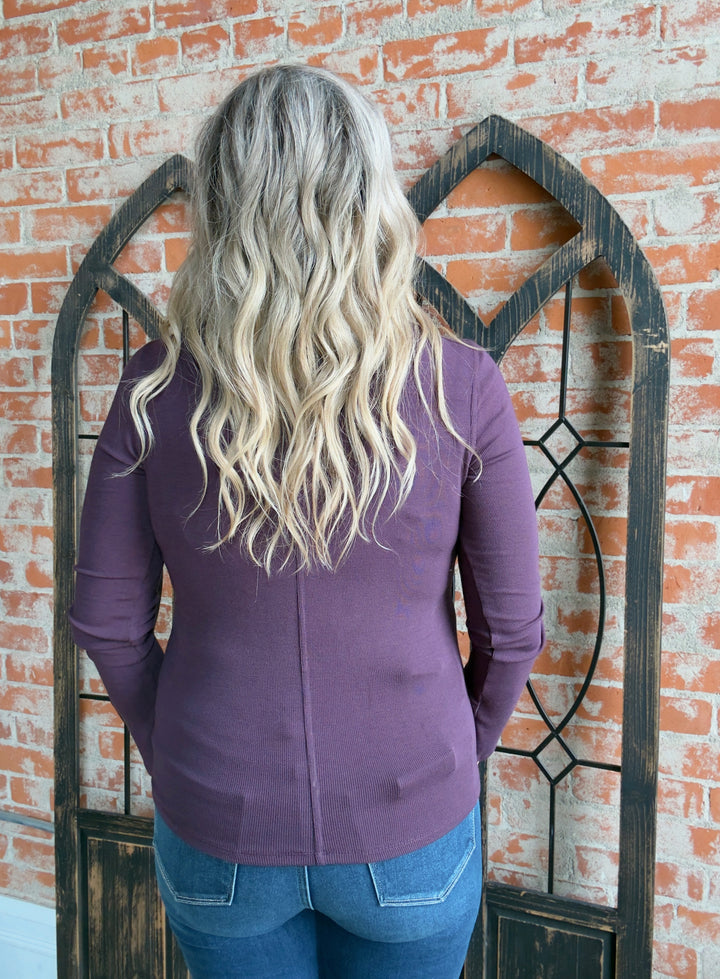 Top Notch Ribbed Long Sleeve-Plum