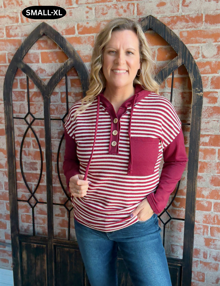 With Memories Made Striped Henley Hoodie