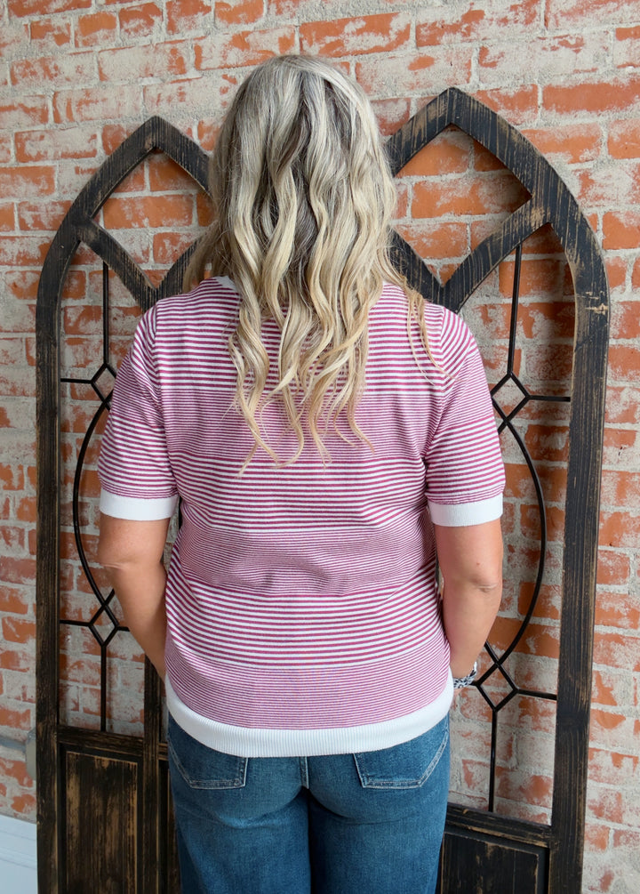 Next To None Striped Sweater-Magenta
