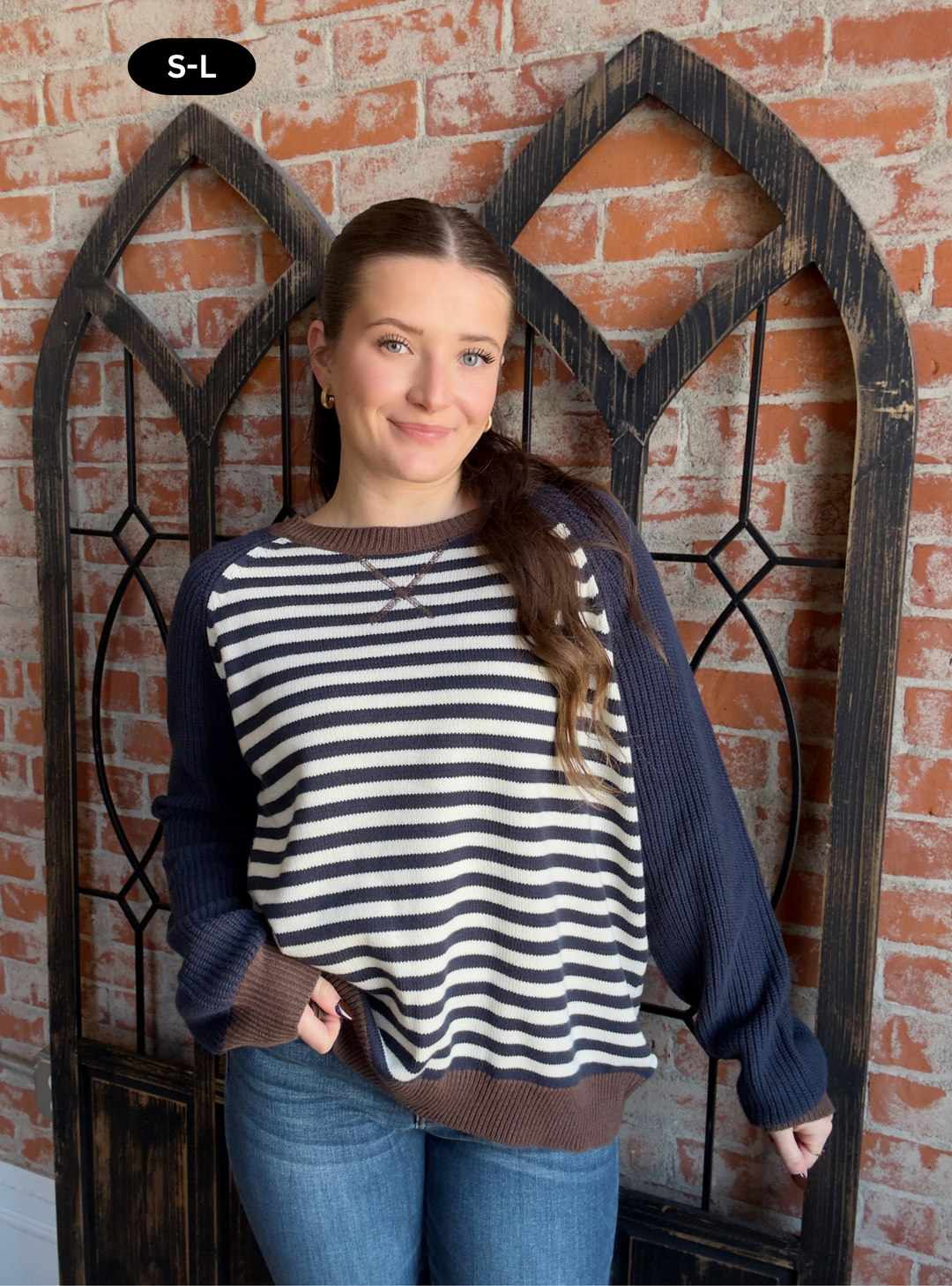 Trust It Striped Color Block Sweater-Navy