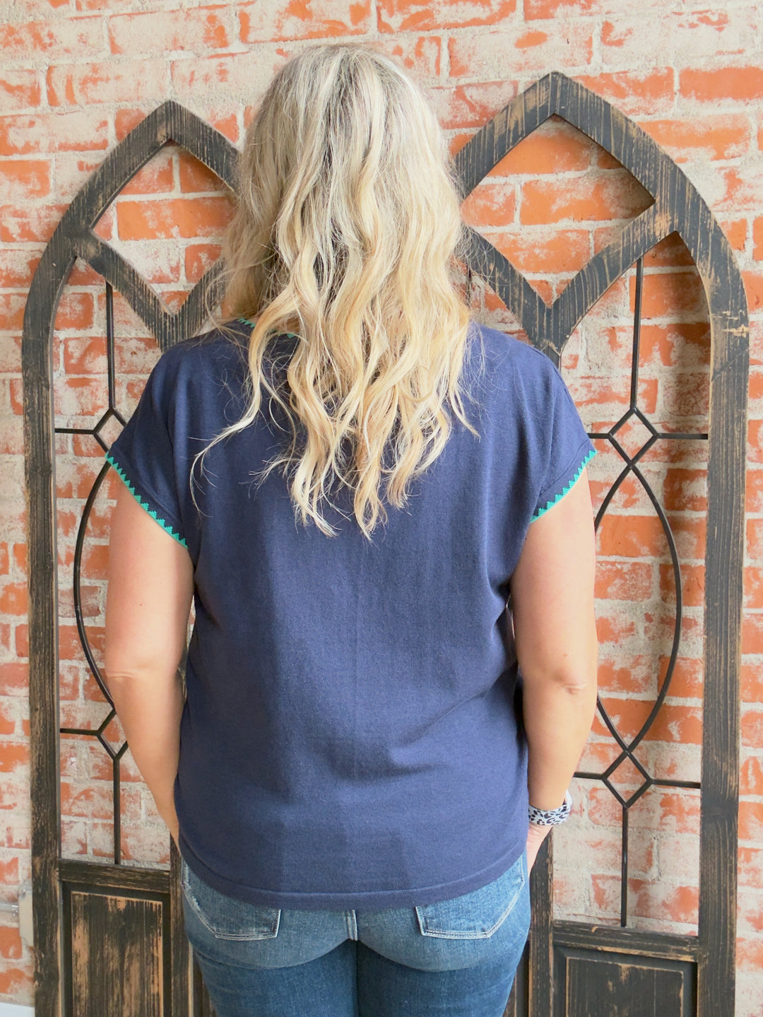 At It Again Stitched Sweater-Navy