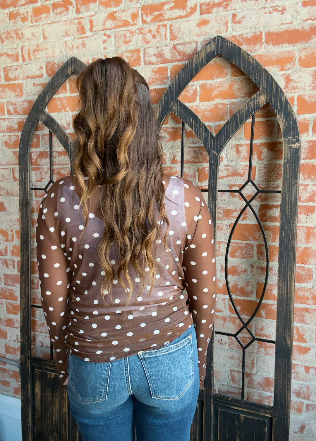 So Long Polka Dot Mesh Long Sleeve