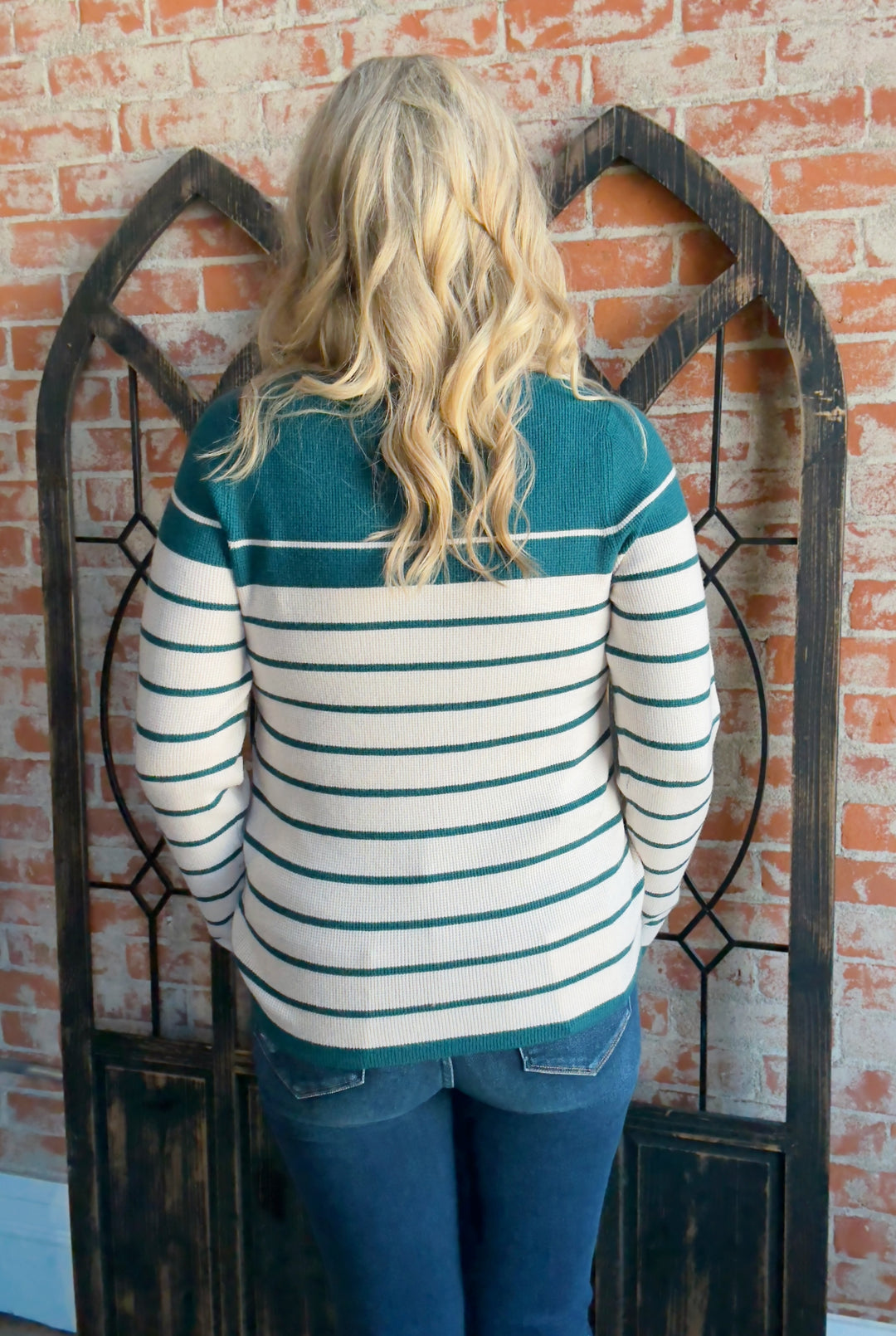 Can't Beat Stripe Sweater-Teal