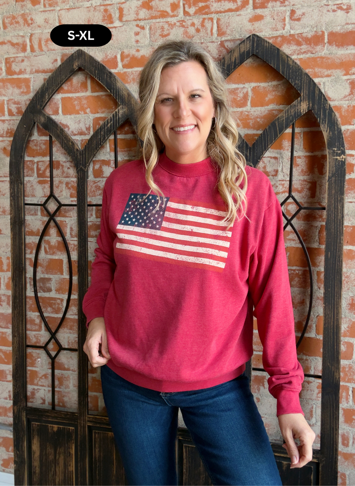 Vintage Flag Crewneck-Red