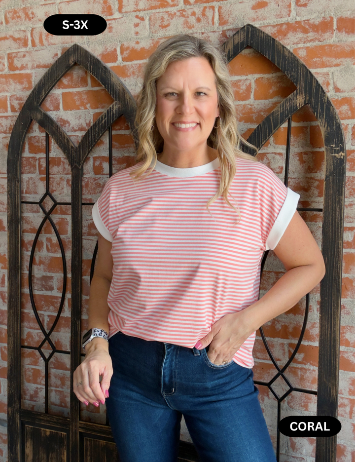 That's For Me Striped Cap Sleeve- Pink Tones