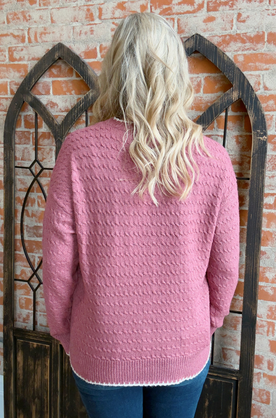 Sweet Rose Trimmed Sweater