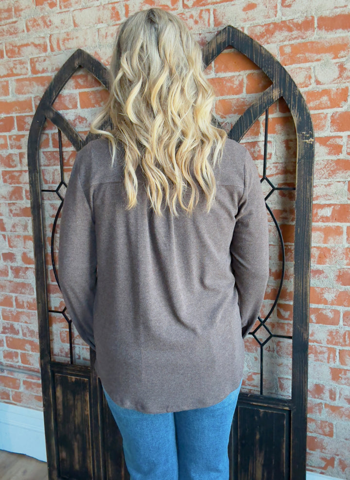 Teddy Soft Basic Shacket-Brown