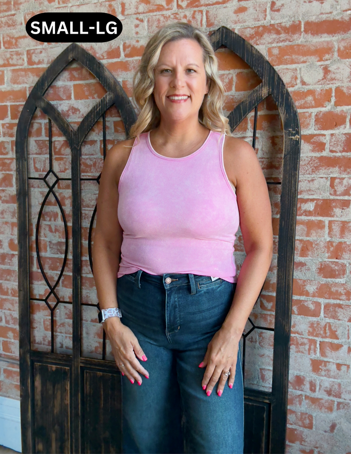 Make Amends Mini Ribbed Tank-Pink