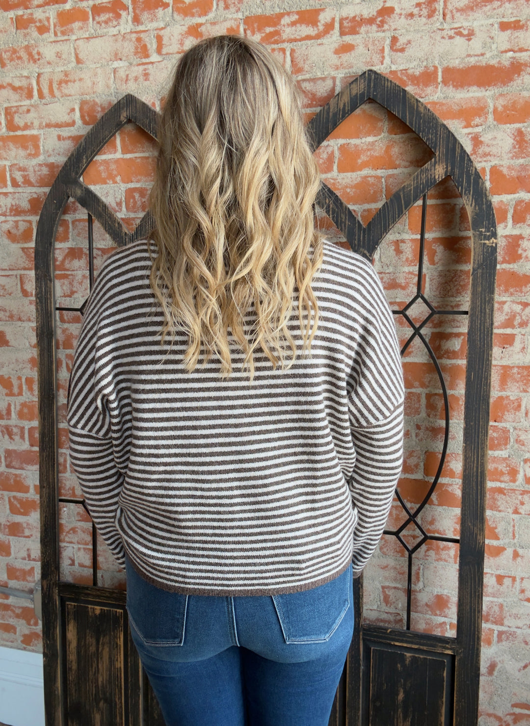 Top Of Mind Striped Sweater Cardigan- Mocha & Brown