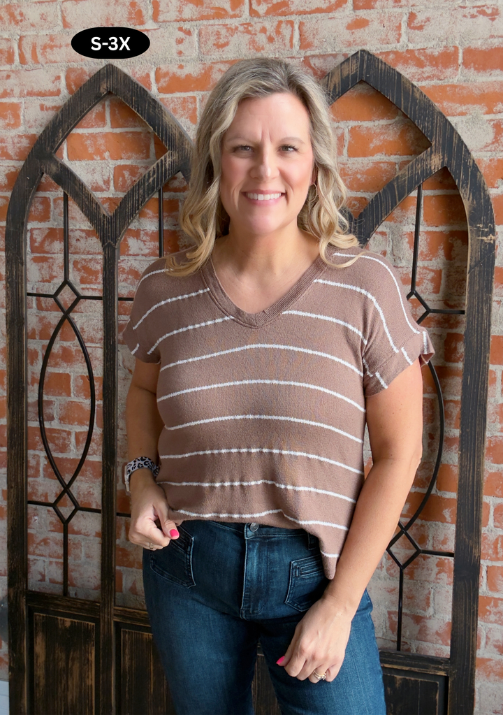 Easy Choice Striped Tee- Mocha