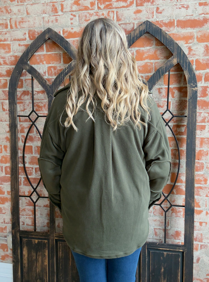 Feelin' Cozy Fleece Shacket-Olive