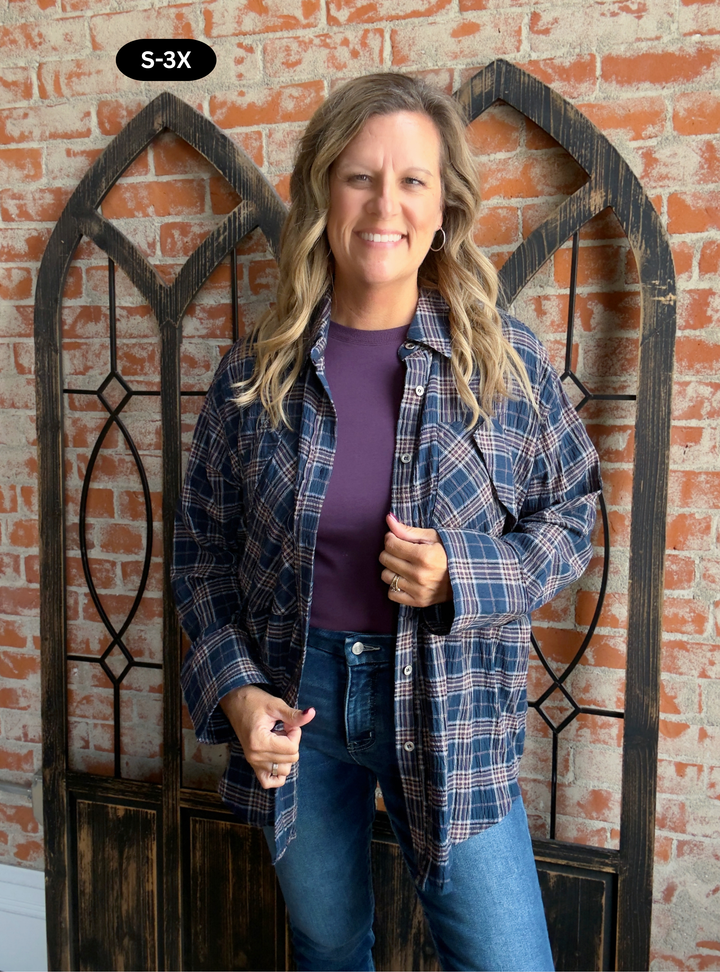 Little Fall Breeze Flannel-Navy