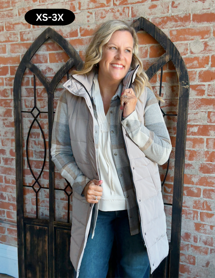 Put On A Show Long Vest-Stone