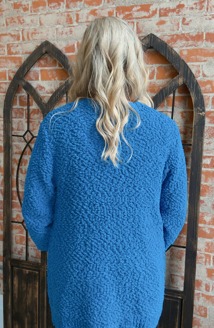 Wrap Me In Warmth Popcorn Cardigan-Ocean Blue