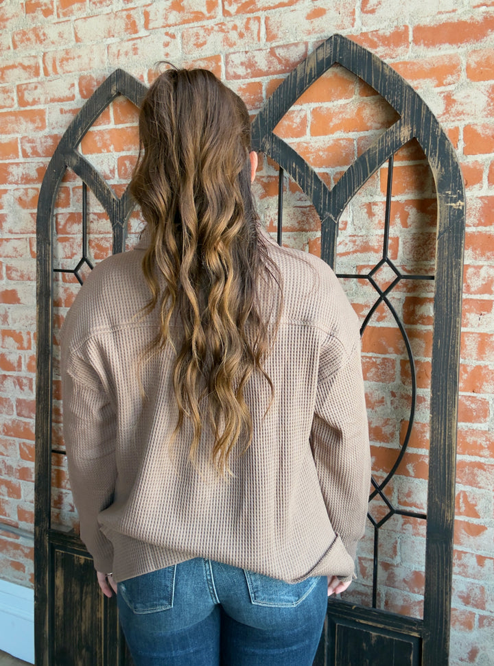 Never Ordinary Waffle Shacket-Cocoa
