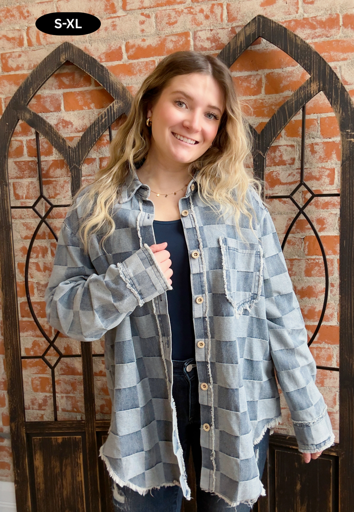 Hall Of Fame Checkered Denim Shacket