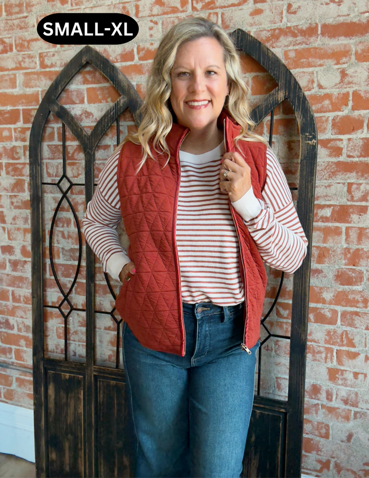 Here For It Quilted Vest-Copper