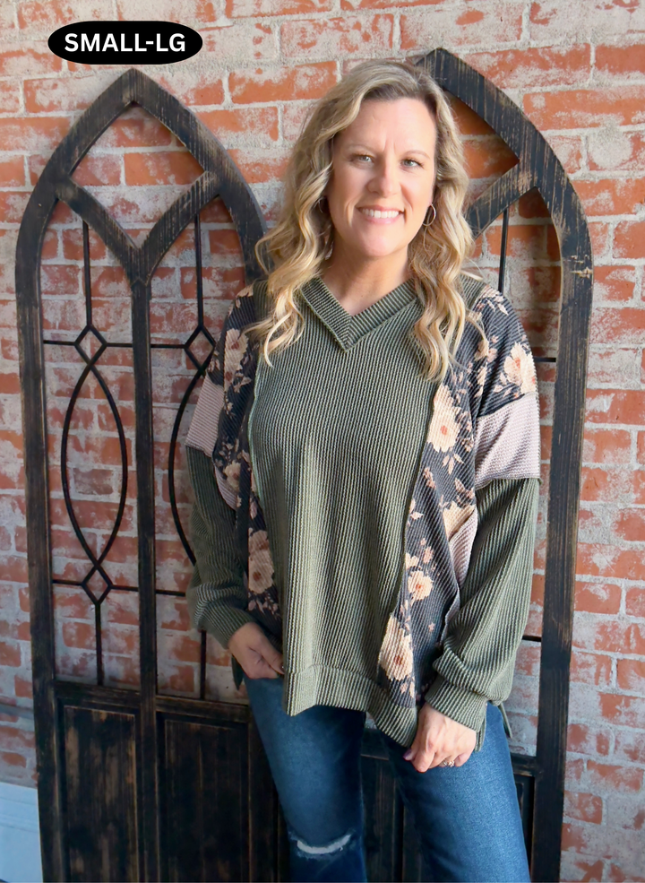 Blow Me A Kiss Floral Color Block-Olive