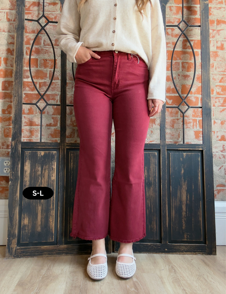 Zenana It's A Necessity Kick Flare- Burgundy